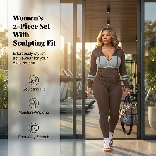 2-teiliges Set aus Kapuzenpullover mit Reißverschluss und Leggings für Damen