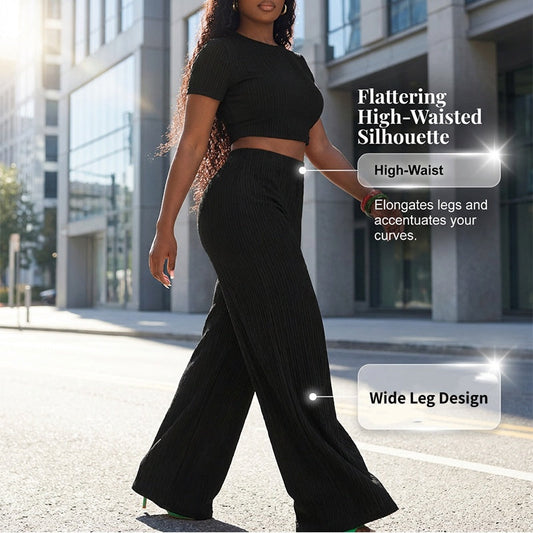 2-teiliges Set für Damen: kurzes Oberteil und Hose mit weitem Bein
