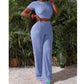 2-teiliges Set für Damen: kurzes Oberteil und Hose mit weitem Bein
