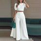 Elegantes Set: Crop-Top mit Puffärmeln & Hose mit weitem Bein