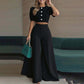 Elegantes Set: Crop-Top mit Puffärmeln & Hose mit weitem Bein