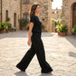 Set aus geripptem Strickoberteil und Hose mit weitem Bein für Damen