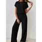 Set aus geripptem Strickoberteil und Hose mit weitem Bein für Damen