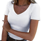 Schmal geschnittenes Basic-T-Shirt mit V-Ausschnitt für Damen