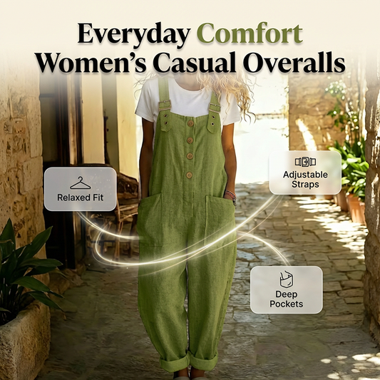 👖JETZT 70 % RABATT! 🌿 Lässige Damen-Latzhose mit Knopfleiste – Verstellbare Träger, atmungsaktives Material & bequeme Passform ✨
