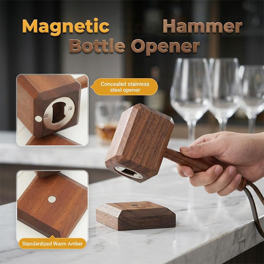 Origineller Flaschenöffner in Form eines Holzhammers mit Ständer