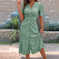 🔥LETZTER TAG – 50 % RABATT🌞💃Damen-Midi-Kleid mit Knopfleiste, V-Ausschnitt und kurzen Ärmeln
