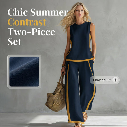 🔥 HALBPREIS DEAL ⏰ Trendiges Colorblock-Set für Damen 💫 Oberteil ärmellos + weite Hose – lässig & elegant für Alltag & Freizeit