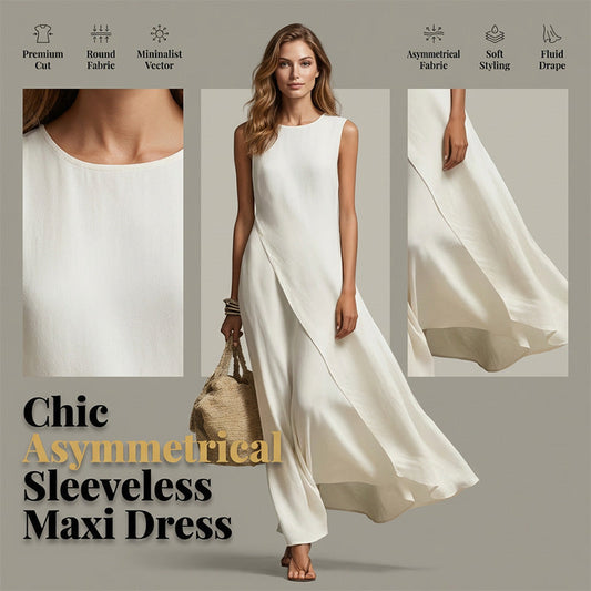 🚨 Eilmeldung: 50% endet heute Nacht! Schickes, asymmetrisches, ärmelloses Maxikleid