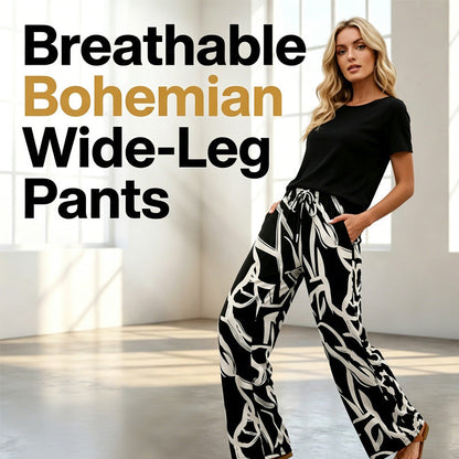 🌺Damenhose mit weitem Bein und Kordelzug im Bohemian-Print