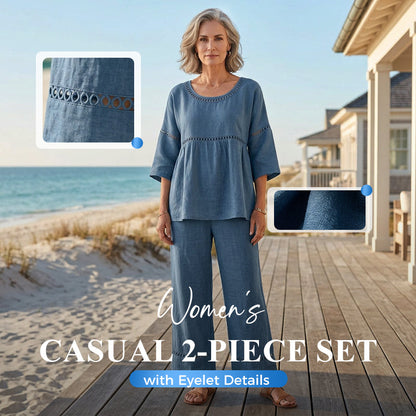 🔥Neuheiten: 50 % Rabatt!!🔥Lässiges 2-teiliges Set für Damen mit Lochstickerei-Details