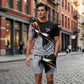🥳 50 % RABATT! 🔥Herren Sport & Freizeit Set: T-Shirt & Shorts mit abstraktem Print – Schnelltrocknend & bequem für Sommer🛍️