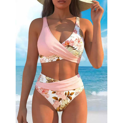 ⏰Nur noch heute 50% Rabatt!👙Hochtailliertes Wickel Bikini Set mit tropischem Blumenprint, figurformender Schnitt, sanfte Bauchabdeckung für Strand, Schwimmbad und Sommerurlaub ✨