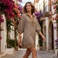 🥳Jetzt 50% reduziert!🎁Damen Tunika-Kleid mit Rippenmuster & Leopardenbesatzkragen – 3/4-Arm Hemdkleid für Tag & Abend