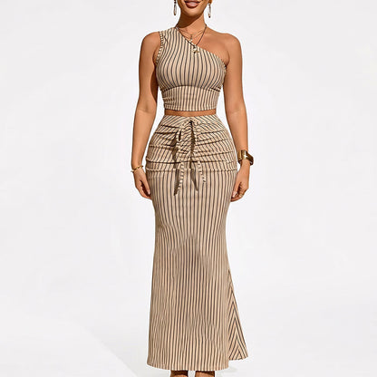 👗 Elegantes zweiteiliges Set – asymmetrisches Crop Top & High-Waist-Rock, stilvoll & vielseitig für besondere Anlässe ✨