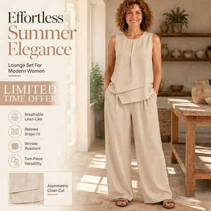 ⌛ Nur solange Vorrat reicht – danach regulärer Preis! Set aus asymmetrischem Oberteil und Hose mit weitem Bein für Damen