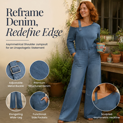 🏅 2000 Stück in 3 Tagen verkauft – schnell sein! Damen asymmetrischer schulterfreier Jeans-Jumpsuit