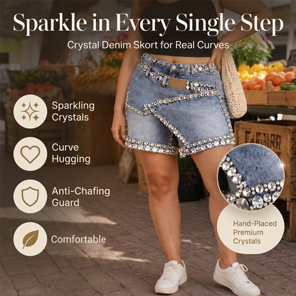 ⏰ Letzte Welle – Lager fast leer – 50% endet jederzeit💎Damen Rhinsten-Besetzter Mehrlagiger Denim-Rock-Shorts