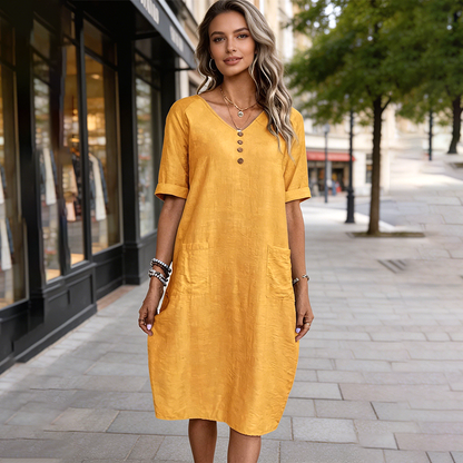 💞 Über 100.000 verkauft – der beliebteste Hit – jetzt zum halben Preis ！Sommerkleid für Damen mit V-Ausschnitt und lockerer Passform