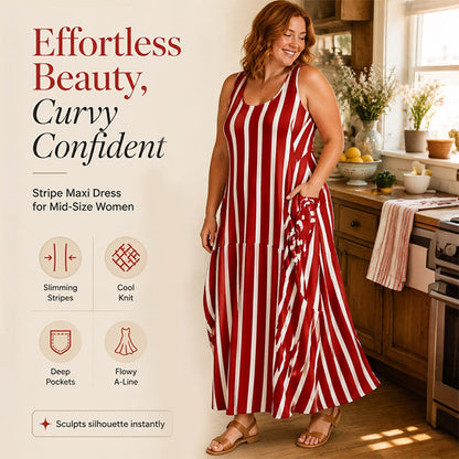 💨 Wer zögert, zahlt mehr – kein Scherz! 🌺Gestreiftes, ärmelloses Maxikleid für Damen