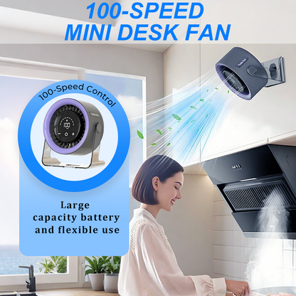 🌀 Mini-Tischventilator mit 100 Geschwindigkeiten und Digitalanzeige – kompakt, leistungsstark & individuell einstellbar – perfekt für Büro, Schlafzimmer & unterwegs