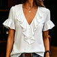 🏷️ Räumung -50%! Elegante Damenbluse mit Rüschen, V-Ausschnitt und kurzen Ärmeln – lässiges Sommer-T-Shirt