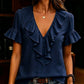 🏷️ Räumung -50%! Elegante Damenbluse mit Rüschen, V-Ausschnitt und kurzen Ärmeln – lässiges Sommer-T-Shirt