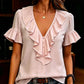 🏷️ Räumung -50%! Elegante Damenbluse mit Rüschen, V-Ausschnitt und kurzen Ärmeln – lässiges Sommer-T-Shirt
