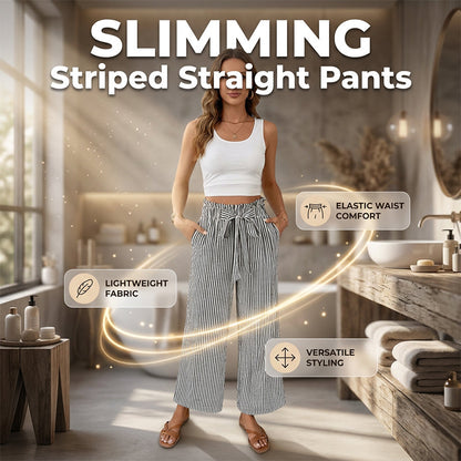 ⏰ Letzte Welle – Lager fast leer – 50% endet jederzeit ！Gestreifte Damenhose mit weitem Bein und hoher Taille