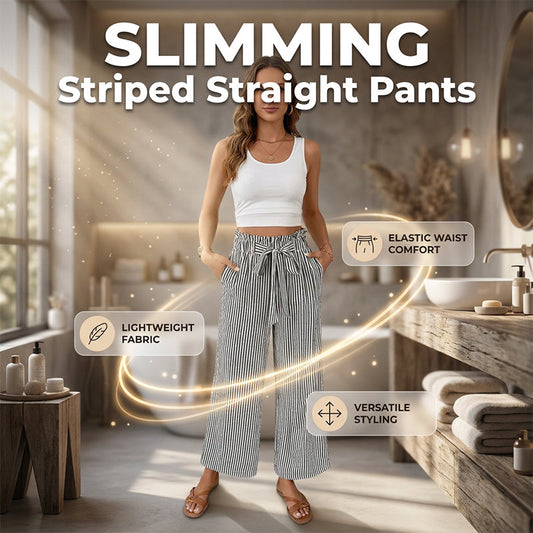 ⏰ Letzte Welle – Lager fast leer – 50% endet jederzeit ！Gestreifte Damenhose mit weitem Bein und hoher Taille