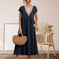 🔔 Letzte 100 Stück – solange der Vorrat reicht! Elegantes Damenkleid mit V-Ausschnitt, kurzen Ärmeln und lockerer Passform