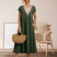 🔔 Letzte 100 Stück – solange der Vorrat reicht! Elegantes Damenkleid mit V-Ausschnitt, kurzen Ärmeln und lockerer Passform