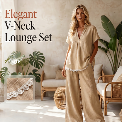 🏅 2000 Stück in 3 Tagen verkauft – schnell sein! Lounge-Set für Damen mit V-Ausschnitt-Oberteil und Hose mit weitem Bein