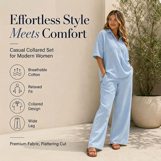 💥 Blitz-50%!👗Damen Button-Up Oberteil & Weitbein-Hosen-Set – Schickes zweiteiliges Outfit ✨