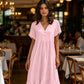 ⭐ 4,9 Sterne – nicht ohne Grund! 👗Midi-Kleid für Damen mit V-Ausschnitt, kurzen Ärmeln und Rüschen
