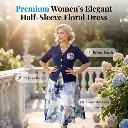 🚀 Neu zum halben Preis ⌛Zeitlich begrenztes Angebot – Elegantes Damenkleid mit halben Ärmeln und Blumenmuster