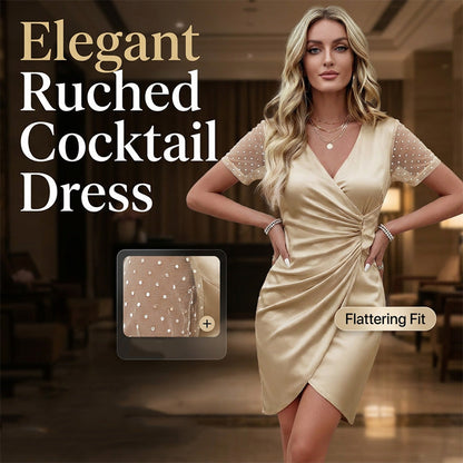 🚨 Eilmeldung: 50% endet heute Nacht! 👗✨ Figurbetontes, plissiertes Kleid mit V-Ausschnitt, ideal für Galadinner und Partys