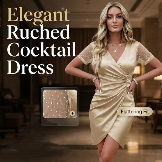 🚨 Eilmeldung: 50% endet heute Nacht! 👗✨ Figurbetontes, plissiertes Kleid mit V-Ausschnitt, ideal für Galadinner und Partys