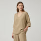 👕 Lässige Damenbluse mit V-Ausschnitt und Dreiviertelärmeln – eleganter Look, luftiger Schnitt & vielseitig – perfekt für Alltag, Büro & Freizeit