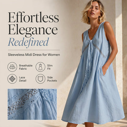🔥 Neuheiten & Sonderangebote – Damen ärmelloses Spitzenbesatz-V-Ausschnitt-Kleid