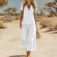 🌸 Maxikleid für Damen mit V-Ausschnitt & Knöpfen – Locker, Feminin & Elegant, Rüschen am Saum, Atmungsaktiv, Passend für Jeden, S-3XL, 10 Farben ✨