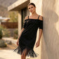 ⏰ Letzte Welle – Lager fast leer – 50% endet jederzeit！Damen Off-Shoulder-Träger-Fransenkleid