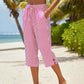 ⏰ Countdown läuft – 50% nur noch 3 Tage! Gestreifte Caprihose aus Baumwoll-Leinen-Mischgewebe für Damen mit Taschen
