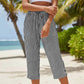 ⏰ Countdown läuft – 50% nur noch 3 Tage! Gestreifte Caprihose aus Baumwoll-Leinen-Mischgewebe für Damen mit Taschen