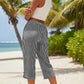 ⏰ Countdown läuft – 50% nur noch 3 Tage! Gestreifte Caprihose aus Baumwoll-Leinen-Mischgewebe für Damen mit Taschen