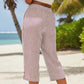 ⏰ Countdown läuft – 50% nur noch 3 Tage! Gestreifte Caprihose aus Baumwoll-Leinen-Mischgewebe für Damen mit Taschen