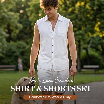 📦 Täglich 500+ Pakete versendet – der Wahnsinn! Herren Leinen ärmelloses Hemd & Shorts Set