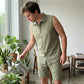 📦 Täglich 500+ Pakete versendet – der Wahnsinn! Herren Leinen ärmelloses Hemd & Shorts Set