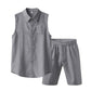 📦 Täglich 500+ Pakete versendet – der Wahnsinn! Herren Leinen ärmelloses Hemd & Shorts Set