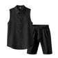 📦 Täglich 500+ Pakete versendet – der Wahnsinn! Herren Leinen ärmelloses Hemd & Shorts Set